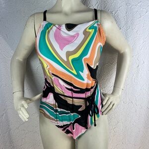 Trina Turk One piece 4 Nazare Belted Mailot Swim Bathing suit Abstract Art